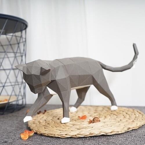 Lovely Cat Paper 3D DIY Material Manual Creative Home Desk Decor Props DIY Hand Made Geometric Paper Figures Craft Project