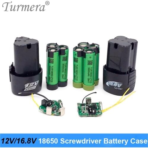 Turmera 12V 16.8V Screwdriver Drill Battery Case Box with 18650 Hoder Bracket 3S 4S 30A BMS Board for Shura Shurika Repair Use A