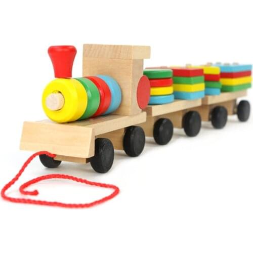 Toddler Baby Wooden Stacking Train Block Toy Fun Vehicle Block Board Game Toy Wooden Educational Toy birthday gift for children