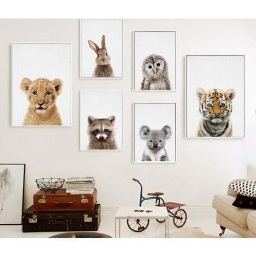 Baby Tiger Lion Woodland Animal Wall Art Canvas Painting Nursery Printing Poster Decorative Picture Nordic Kids Bedroom Decor