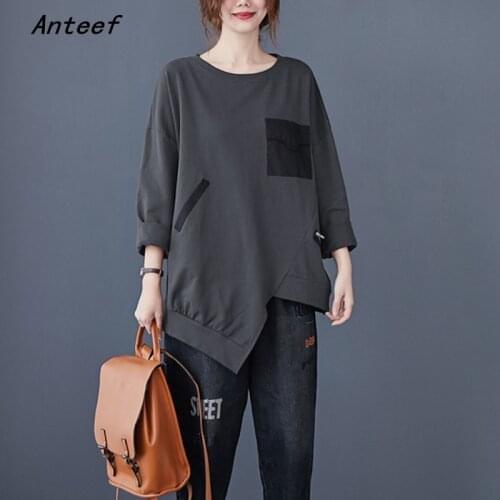 Long sleeve cotton oversized autumn korean fashion tshirt vintage tee t shirt casual loose top women 2021 t-shirts clothes