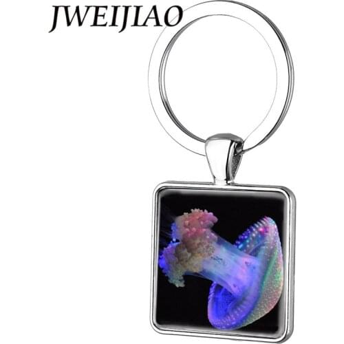 JWEIJIAO Aquarium Pearl Jellyfish Art Picture Key Chain Marine Organism Artificial Jellyfishes Keyring Aquarium Fish Jewelry FQ5