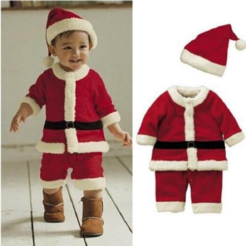 Santa Claus Costumes Baby Clothes Christmas Boys Outfits Rompers Cap Sets Fleece Newborn Jumpsuits Hat Children Jackets Jumpers