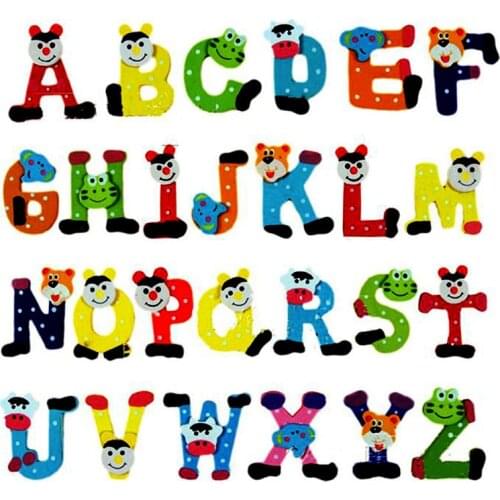 26pcs/pack Wooden Cartoon Alphabet A-Z Magnets Child Educational Toy English Letters Fridge Magnet Craft Toys for Children