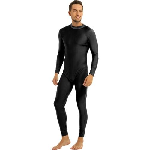 Men One-piece Long Sleeve Tight Solid Color Body Bodysuit Jumpsuit for Cycling Sport Gymnastics Dance Practice Clothes Plus Size