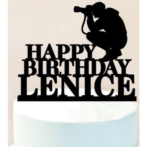 Personalized name Happy Birthday Cake Topper,Photographer Birthday Cake Topper,Custom birthday Party Cake topper Decor Supplies