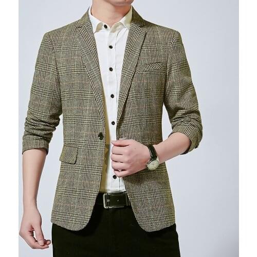 Style Top Grade New Men Casual Fashion Slim Fit Men Suits Tweed Jacket Business Plaid Blazer Coats Mens Clothes