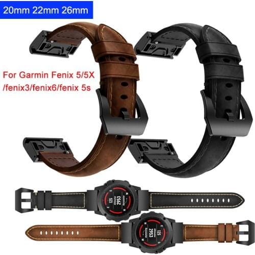 Crazy horse Genuine Leather Band For Garmin Fenix5/5X/fenix6 /Fenix3 //forerunner935 Wristbands 20 22 26mm Quick release strap