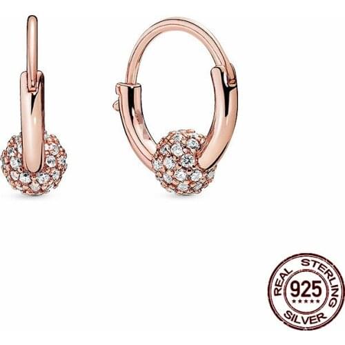 Real 925 Sterling Silver Round Rose Zircon Earrings Are Suitable as Birthday Gifts for Girls Fashion Jewelry