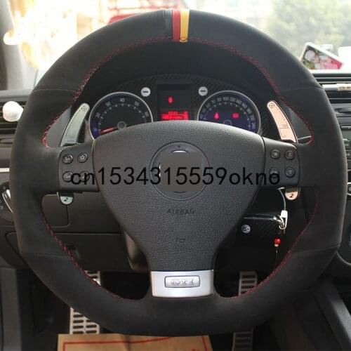 Hand-Stitched Black Suede Car Steering Wheel Cover For Volkswagen Golf 5 Mk5 Golf 5 R32 Passat R GT 2005