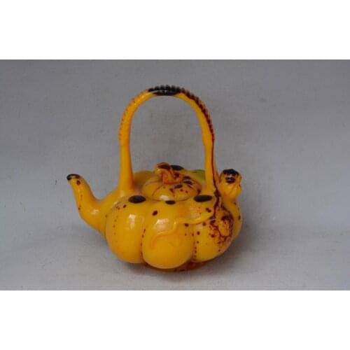 Antique old natural Beeswax tea pot,bottle,Hand Carved pumpkin pattern ,crafts,Home Decorations&Collection,Free shipping
