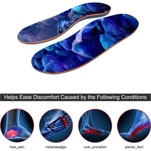 Blue Jellyfish Memory Foam High Arch Support Insole Relief Plantar Foot Pain Orthopedic Insoles for Men and Women Sneaker Pad
