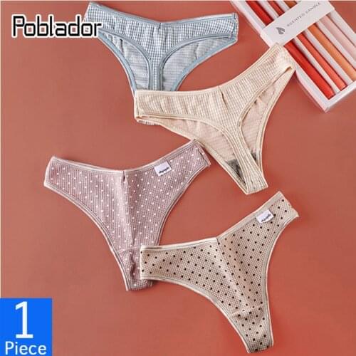 Poblador New Sexy Womens Cotton Sport Panties Underwear Seamless Wave Point Thongs Low Waist Female Soft Comfort Lady Lingerie