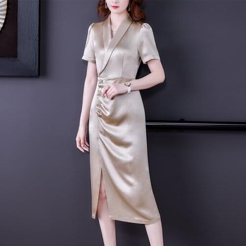 2021 Fashion Korea Casual Solid Satin Beach Midi Sundress Summer Vintage 4XL Plus Size Women Dress Elegant Bodycon Party Vestido