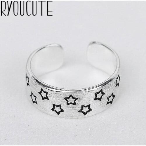 Fashion Bijoux Silver Color Large Star Finger Rings for Women Gift Ladies Adjustable Size Antique Rings Anillos