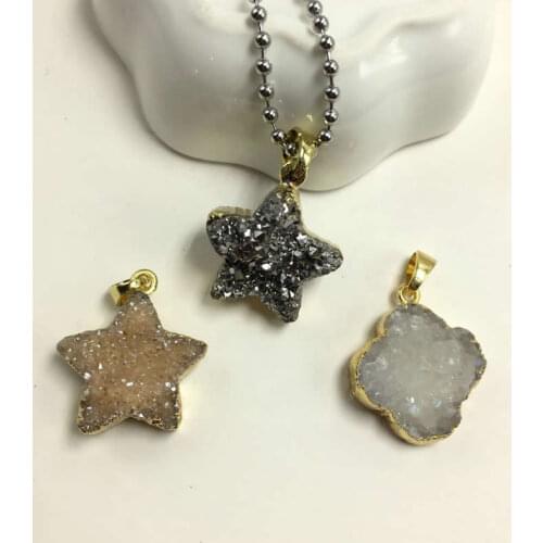 Natural stone crystal quartz starfish four-leaf clover pendant for jewelry making merry christmas gift 1PCS