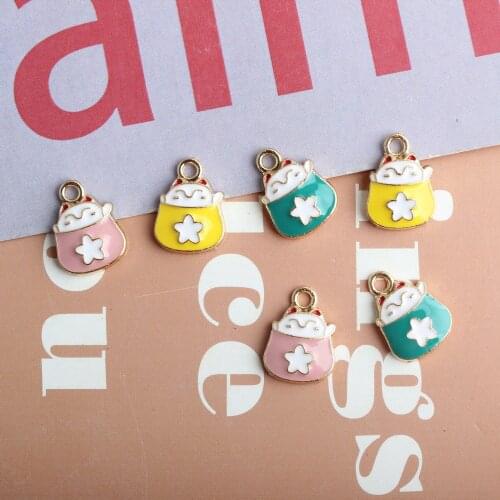 10pcs/lot Cute Candy Color Lucky Star Cat Enamel Animal Charms Pendant For Necklace Bracelet Earring DIY Jewelry Findings XL1153