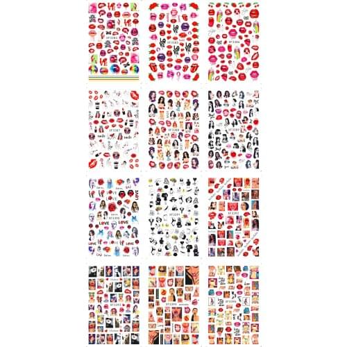 10PC Sexy Bunny Girl Bikini Girl Back View Sexy Lip Pattern Nail Sticker Nail Slider Decoration Beauty Tool
