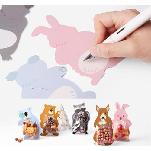 10pcs Cute Animal Bear Rabbit Koala Print Candy Bag Greeting Cards Cookie Gift Bags For Baby Shower Birthday Party Decoration