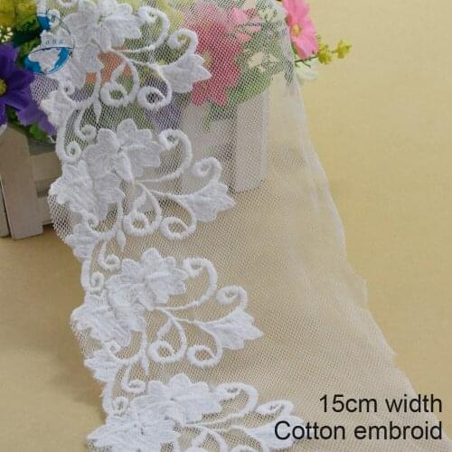 10yards 15cm wide cotton embroidery lace sewing ribbon guipure trim wedding decoration DIY dolls colthes Accessories lace#4017
