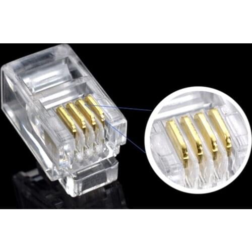100PCS 4P4C 4 Pins 4 Contacts RJ11 Telephone Modular Plug Jack RJ11 Connector Crystal Head Ethernet Cable Plugs Heads
