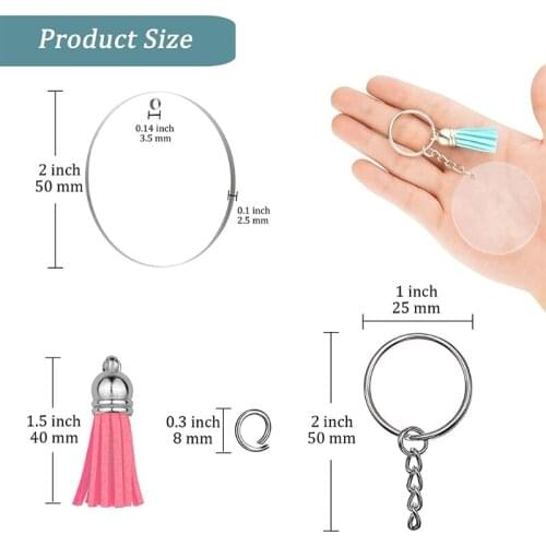 120 Pcs Acrylic Ornament Blanks Kit with 30 Pcs Acrylic Blanks+30 Pcs Keychain Colorful Tassels+30 Pcs Key Chain Rings+30 Pcs