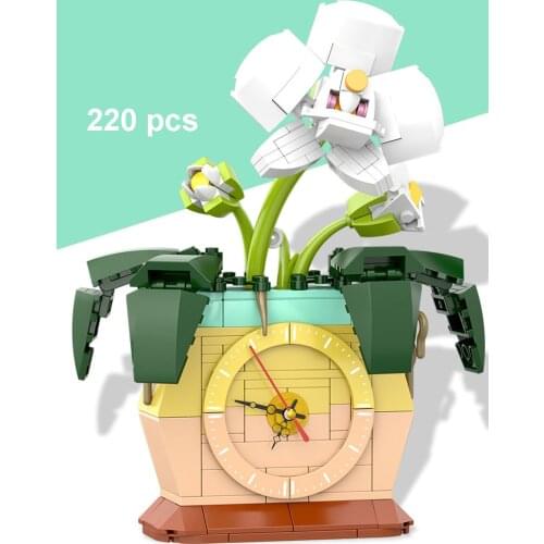 220pcs Electronic Clock Series Orchid Flower Model Building Blocks Home Block Accessories Toys For Kids Birthday Couples‘Gifts