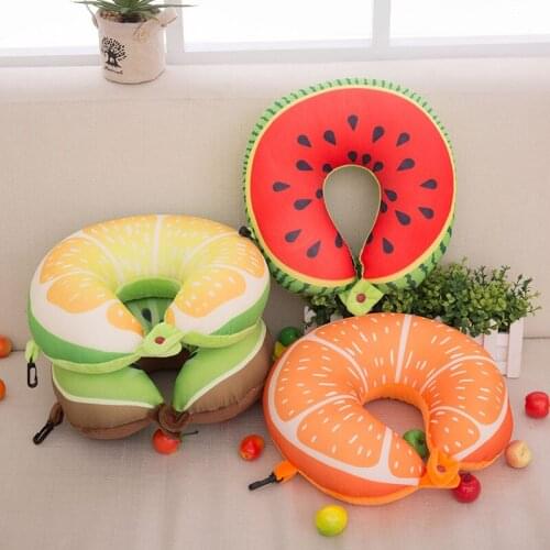 25pcs 2016 Fruit U Shaped Pillow Travel Watermelon Lemon Kiwi Orange Pillows Cushion Nanoparticles Neck Pillow Car Travel