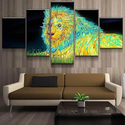 5 Pieces Wall Art Canvas Painting Animal Poster Psychedelic Lion Home Decoration Modular Pictures Modern For Living Room