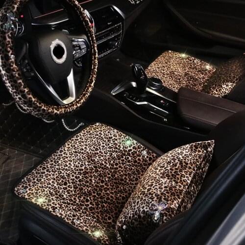 Winter short floss leopard print car Seat Cover bowknot design Cushion Mat headrest lumbar gear handbrake steering wheel
