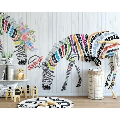 Beibehang Custom wallpaper Nordic English Zebra flower wooden stripe tv couch background living room bedroom murals 3d wallpaper