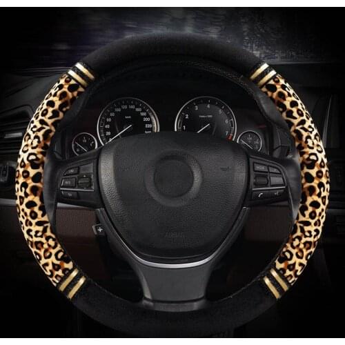 Winter Plush Car Steering Wheel Covers Leopard Grain Steering-Wheels Cases Universal Size 38cm Sport Auto Steering Accessories