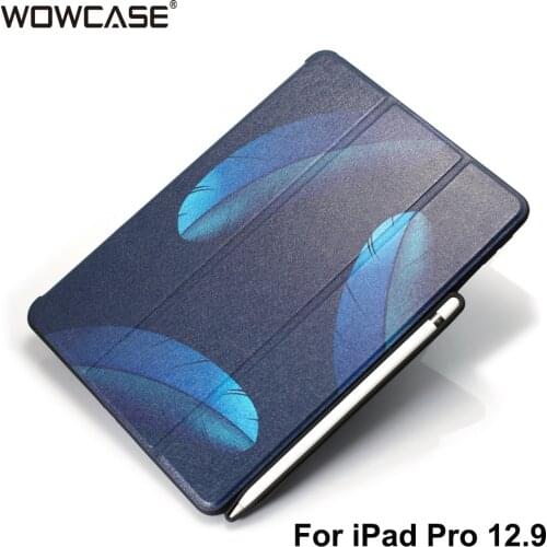 For iPad Pro 12.9 2017/2015 Case,WOWCASE Leather Pencil Holder Smart Auto wake-up Triple Stand Cover For iPad Pro 12.9 Coque