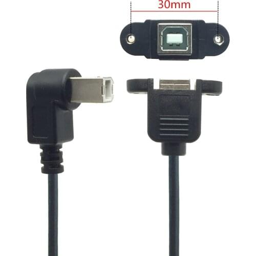 USB 2.0 Type B Male to Type B Female Right Angle Printer Extension Cable With Panel Mount Screw Hole 30cm 50cm 100cm