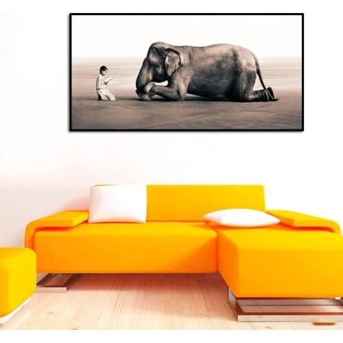 Ashes and Snow Boy and Elephant Decorative Pictures Silk Paintings For Living Room Modern Silk Art Prints