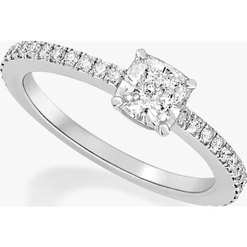 14K Au585 White Gold Ring Women Wedding Anniversary Engagement Party Ring 4 Claw Cushion Moissanite Diamond Elegant Trendy Cute