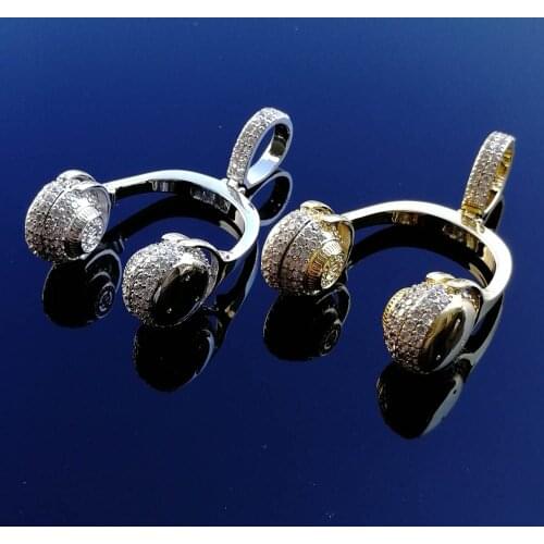 Brass CZ Hip Hop Iced Out Jewelry Punk Style solid headphone Shape Pendants Male Necklace CN505