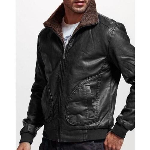 Winter Men Leather Jacket Thick Warm Pu Coat Turn-down Collar Zipper Outwear Oversized Loose Breathable Army Bomber Jacket Men