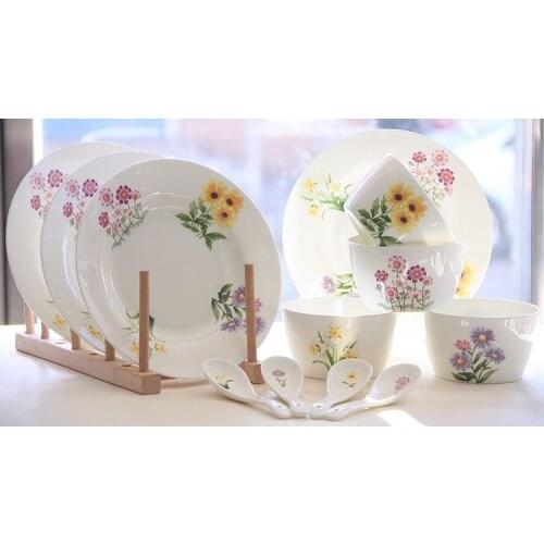 8-piece set, fine bone china tableware, flower painting, korean style, porcelain dinner sets, ceramic kitchen dishes