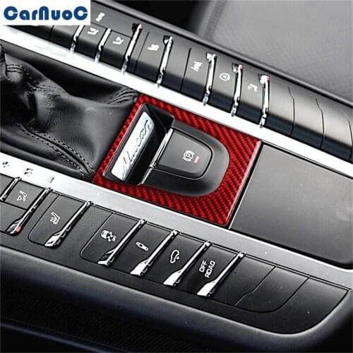 For Porsche MACAN Cayenne 2014-2019 Car Gear Electronic Handbrake Panel Red Trim Decal Carbon Fiber Sticker Styling Accessories