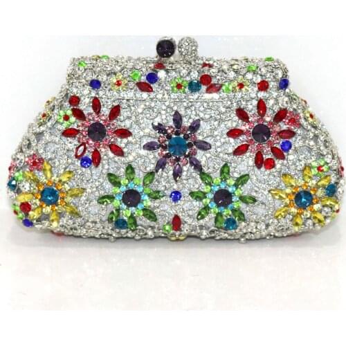 New Elegant Women Evening Bag with Handle Chain Shoulder Handbags Diamonds Beaded Flower Handbag Girls Elegant Wedding Purses