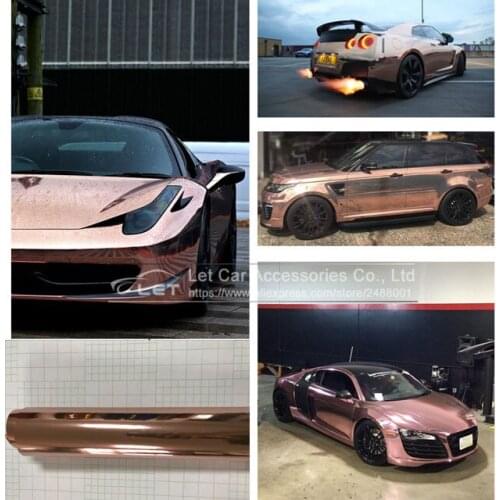 Newest high stretchable Rose gold Chrome Air Bubble Free Mirror Vinyl Wrap Film Sticker Sheet emblem Car Bike Motor Body Cover
