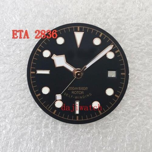 New mens new dial 30.4mm black dial with luminous marking date window suitable for ETA 2836 2824 miyota 8205Movement watch dial