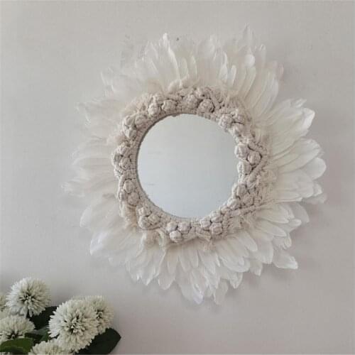 Feather Wall-Mounted Mirror Handmade Tapestry Acrylic Hanging Wall Mirror Wall Decor Pendant Wedding Party Home Decor