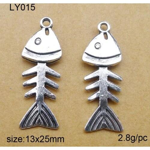 25pcs/lot 13x25mm Antique Silver Plated Alloy Fishbone Charms Pendant Fit For Jewelry Findings