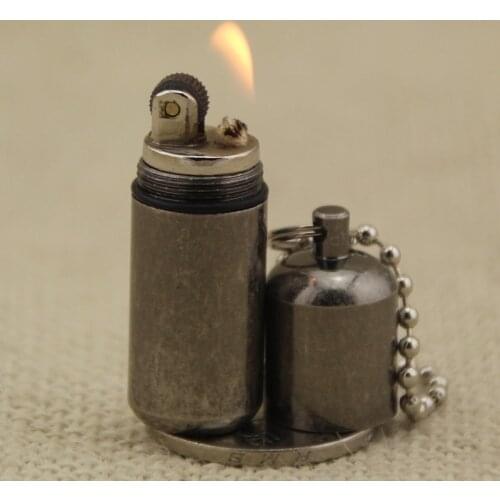 Portable Mini Compact Kerosene Lighter Capsule Gasoline Lighter Inflated Key Chain Petrol Grinding Wheel Lighter Outdoor