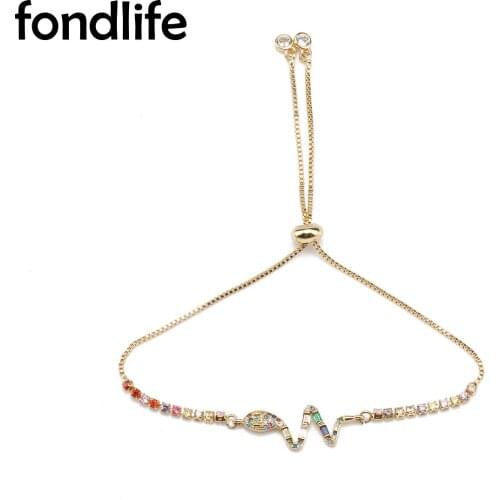 Multicolor Cubic Zirconia Crystal Gold-plated Brass Snake Charm Adjustable Bracelet Women 5MM Copper Beads Chain Jewelry Present