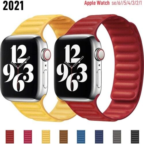 Leather Link strap For Apple watch band 44mm 40mm watchabnd 1:1 38mm 42mm original Magnetic Loop bracelet iWatch seires 3 5 4 6