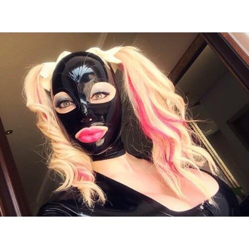 Sexy Black Latex Hood Mask Fetish Open Eyes Mouth Back Zipper