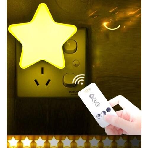 Cute Cartoons Star Led Night Light US/Eu Plug Wall Lamp Remote Sensor Control Childrens Bedroom Sleeping Nightlight